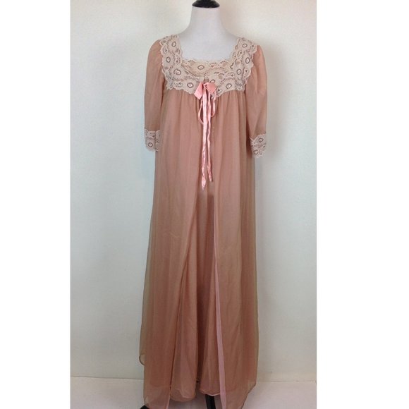 Vintage Rovel Nightgown Robe Set Chiffon Womens Sm - Picture 1 of 10